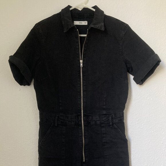Black Denim Jumpsuit with Zipper - Picture 1 of 4